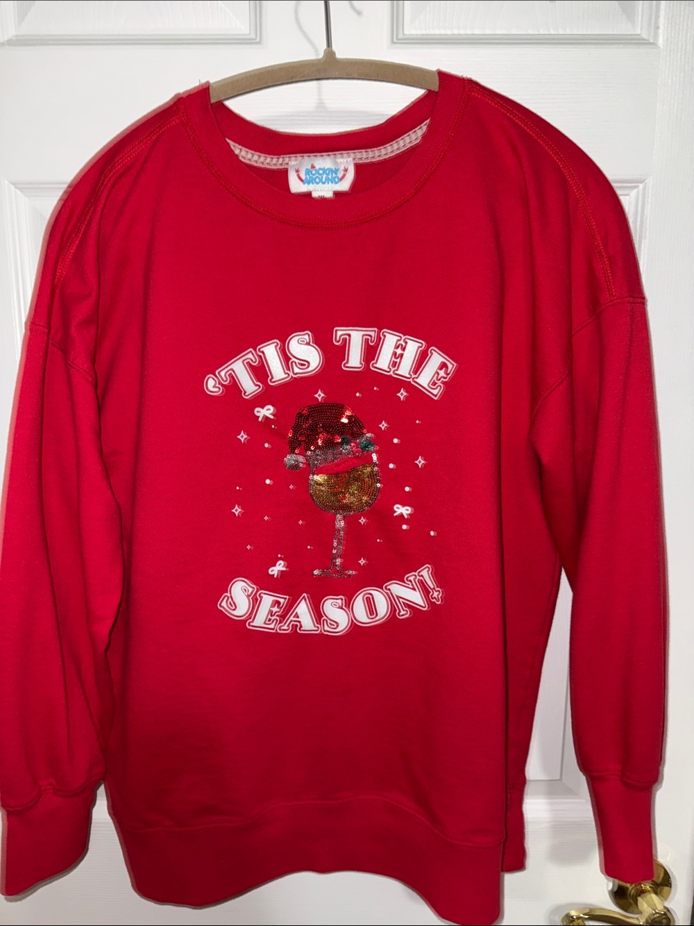 Source Unknown Red Women's Holiday Sweatshirt with Sequin Wine Glass
